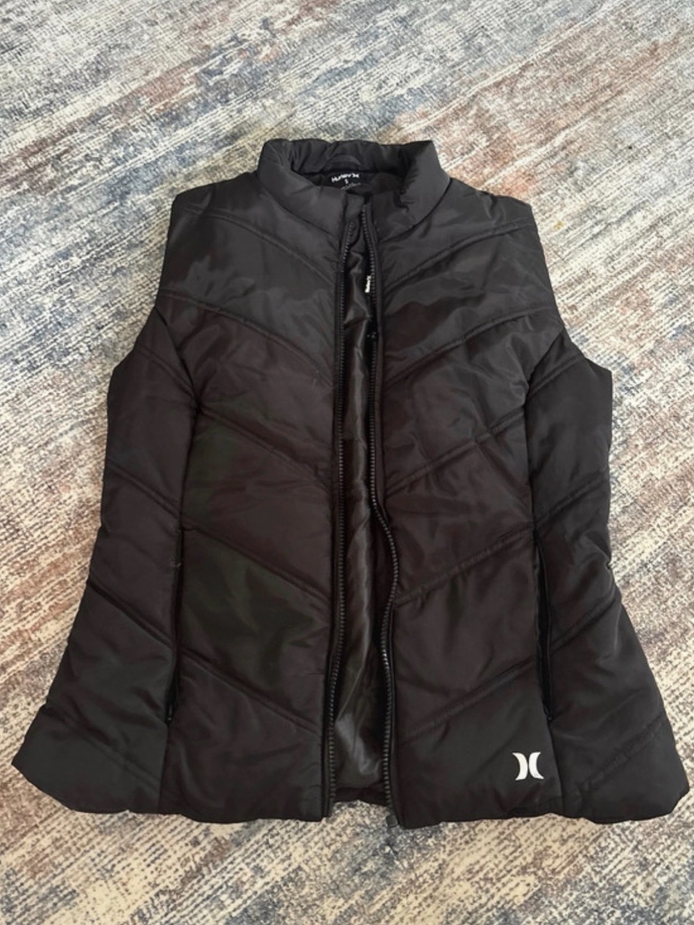 Hurley Black Quilted Puffer Vest with Logo